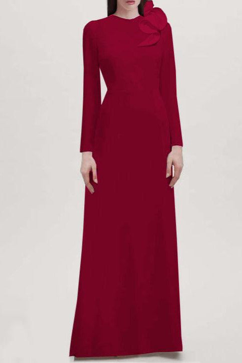 Seraphina Long Sleeves Crepe Gown - Red – Caeli Couture