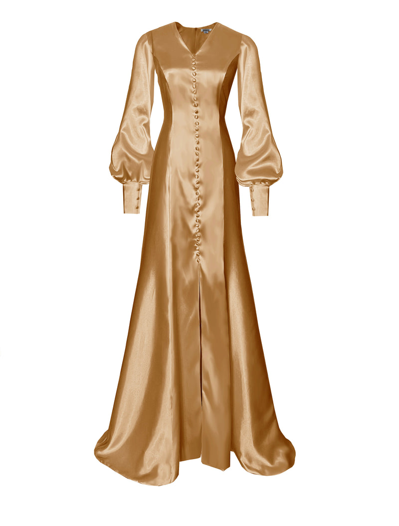 Solstice Satin Wedding Gown with Bishop Sleeves