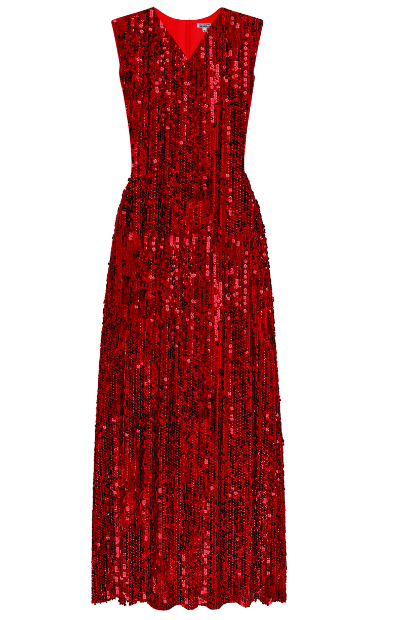 red sequin dress, vneckl dress, midi cocktail dress, christmas party dress
