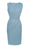 Light Blue Draped Cocktail Dress , wedding guest dress, Classy and hides tummy
