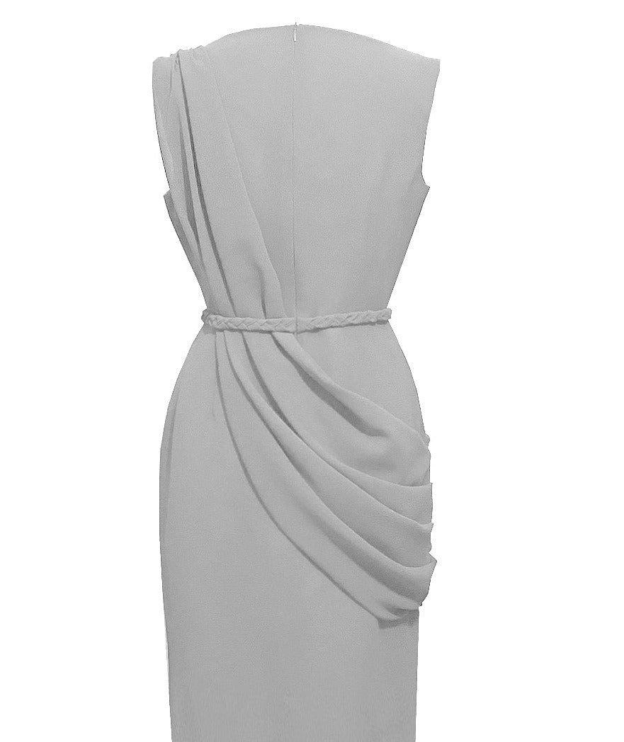 White Alexia Draped Column Gown