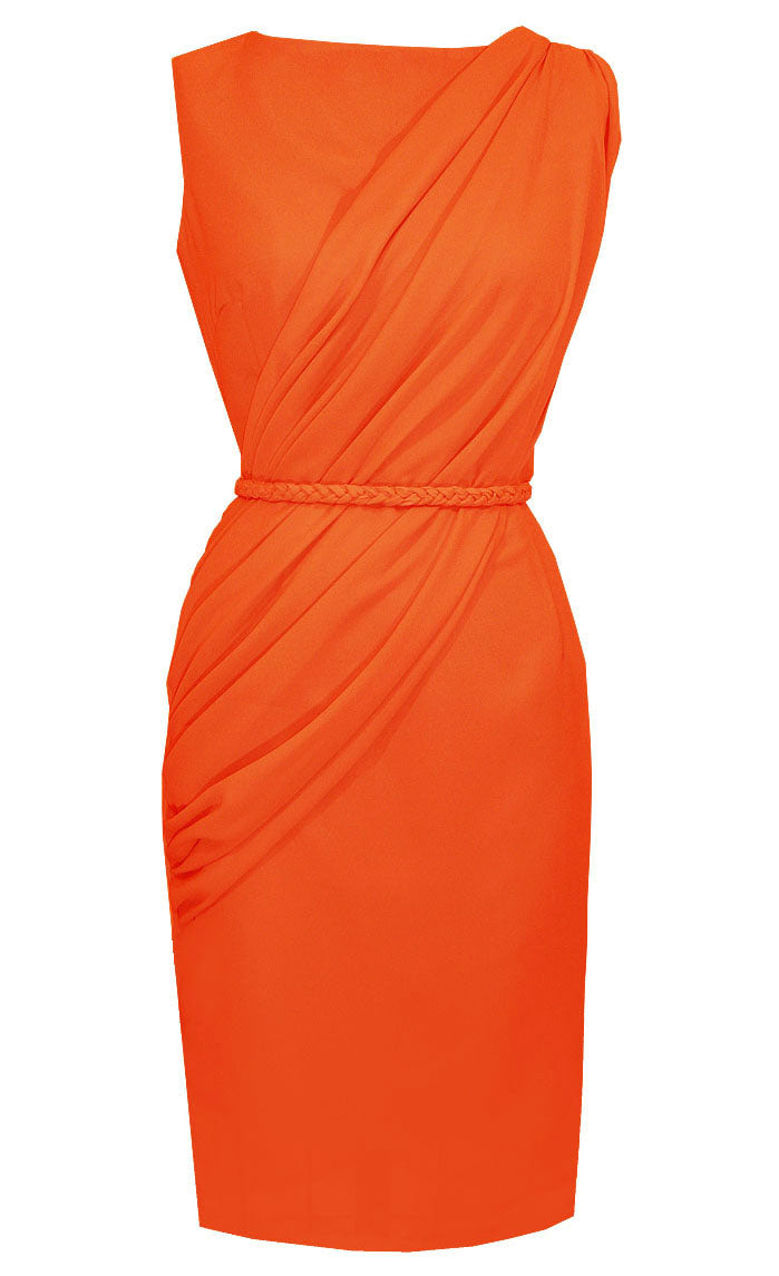 Alexandria Orange Cocktail Dress - Draped Dress - Knee Length Cocktail Dress