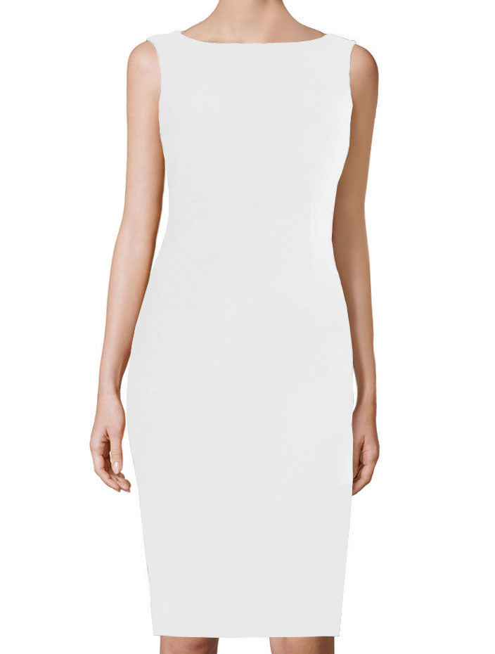 White Basic Sheath Dress with boat neckline - Aspen