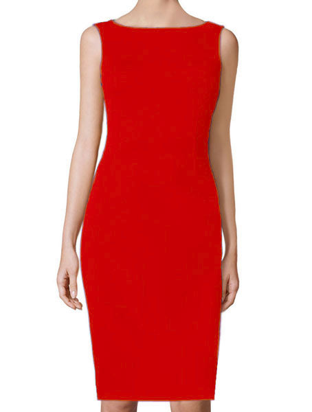 orange boat neckline sheath dress