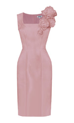 dusty pink cocktail dress with flowers