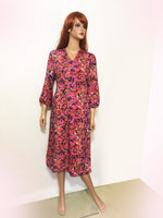 Azaelea V Neck Midi Floral Dress with Bell Puff Sleeves