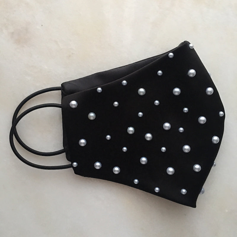 Skenna Black Face Mask with Pearls