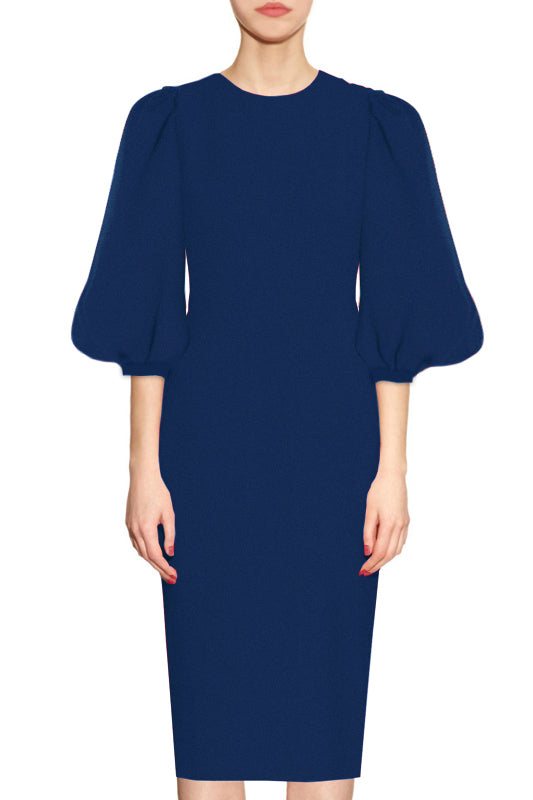 blue shath dress with balloon sleeves