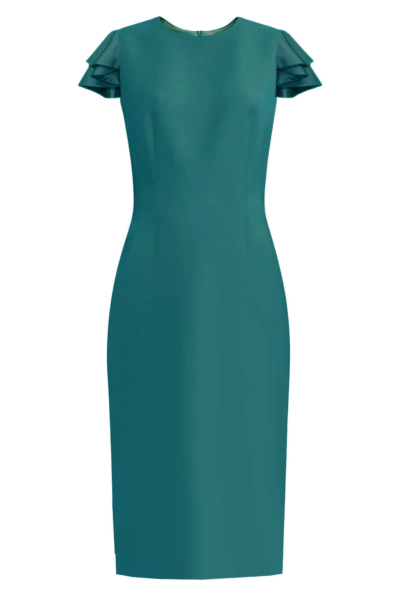 Estella Teal Sheath Dress with Butterfly Sleeves