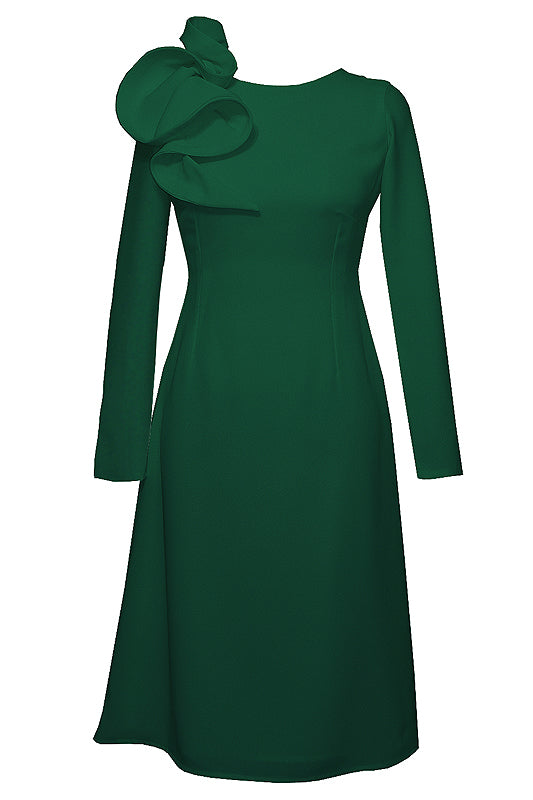 Green Long Sleeves Midi Dress