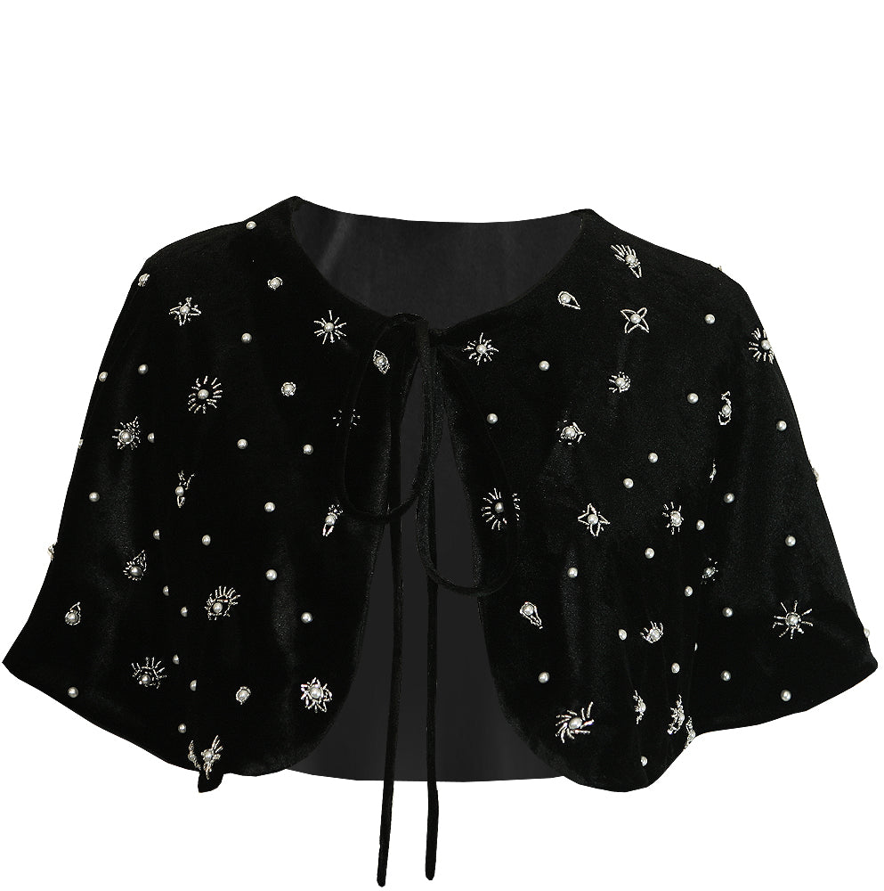 Galaxia Velvet Capelet with Moon and Stars design