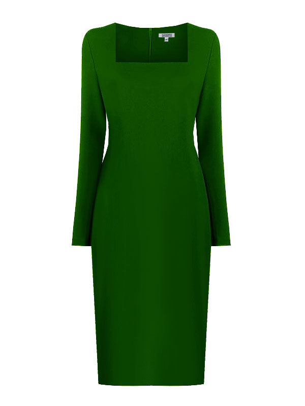 Geneva Green Long Sleeves Sheath Dress with Sqaure Neckline