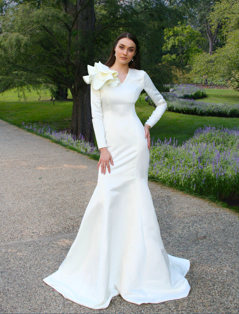 modest wedding dress, modest bridal, bridal dress with sleeves