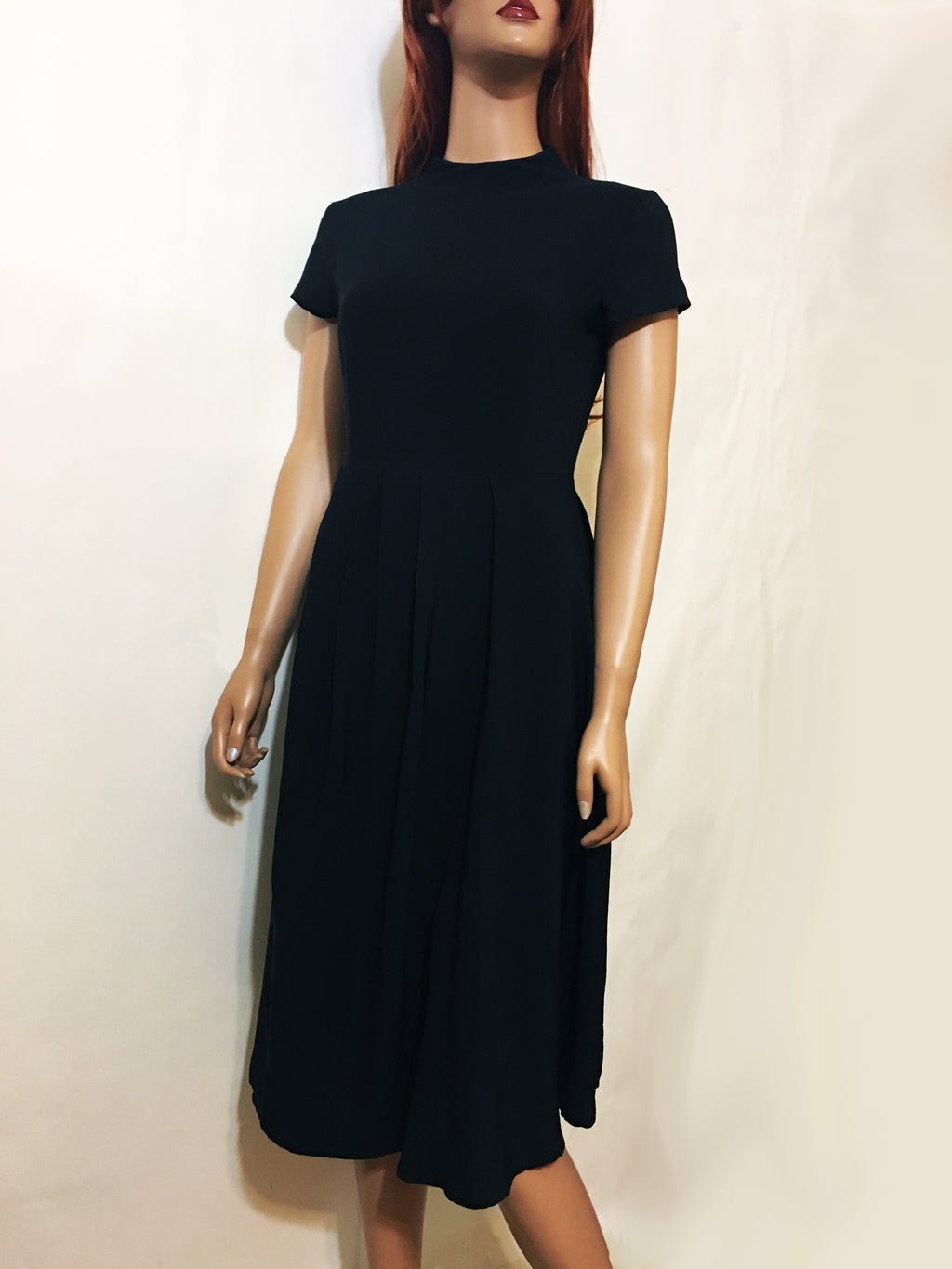 high neck midi dress black