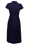 dark blue high neck midi dress black