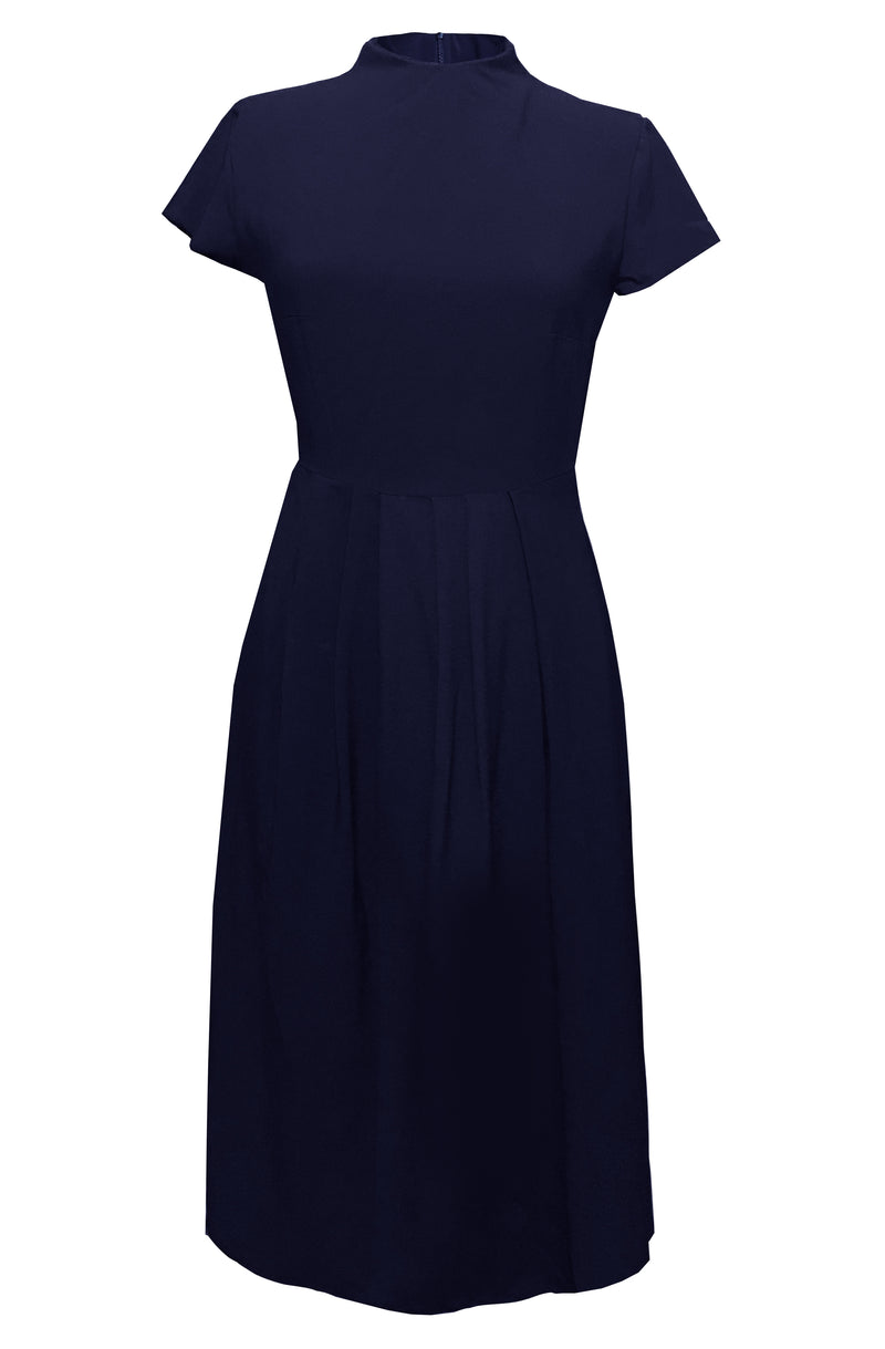 dark blue high neck midi dress black