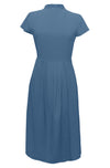 dusty blue high neck midi dress 