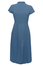 dusty blue high neck midi dress 