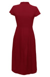 red high neck midi dress 