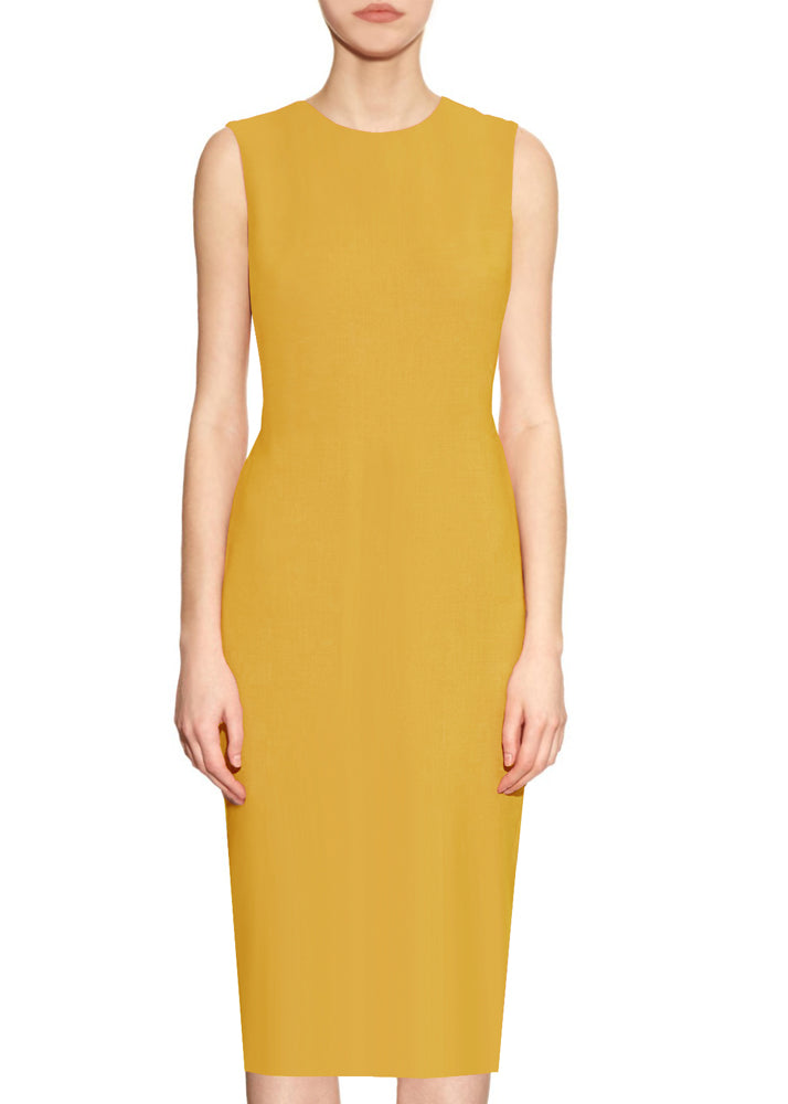 CaeliNYC Yellow 100% Italian Wool Crepe Sheath Dress