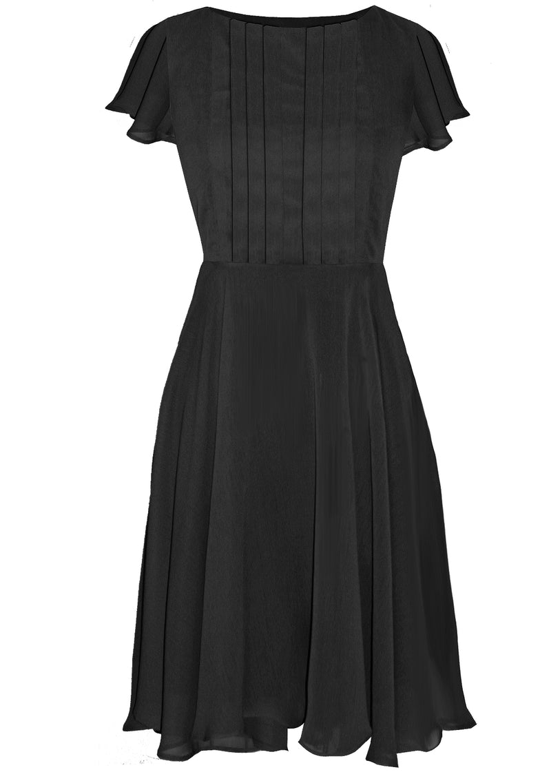 Therasia Chiffon Midi Dress with Full Skirt and Sleeves