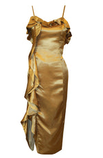 Palace Silk Cocktail Midi Dress with Ruffles