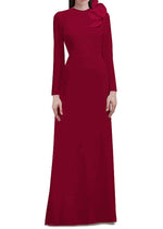Seraphina Long Sleeves Crepe Gown - Red