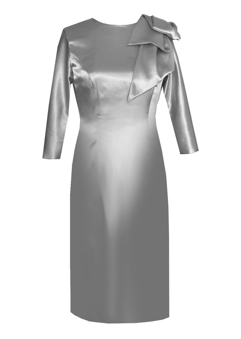 Hestia Satin Sheath Dress with Modern Bow