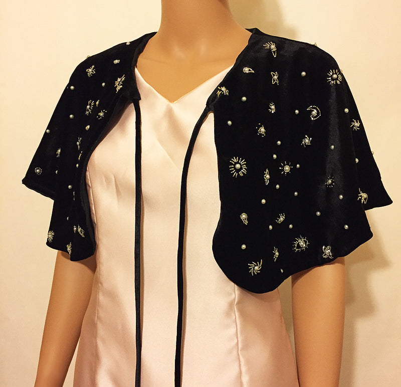 Galaxia Velvet Capelet with Moon and Stars design